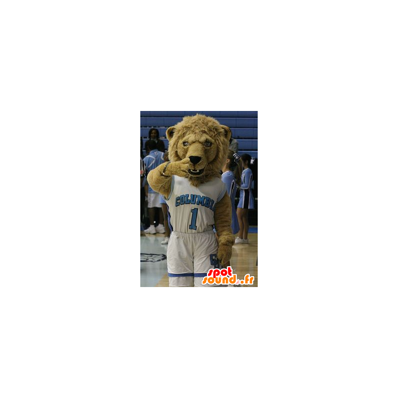 Ruskea leijona maskotti urheiluvaatteita - MASFR20848 - Lion Maskotteja Ruskea leijona maskotti urheiluvaatteita - MASFR20848 - Lion Maskotteja