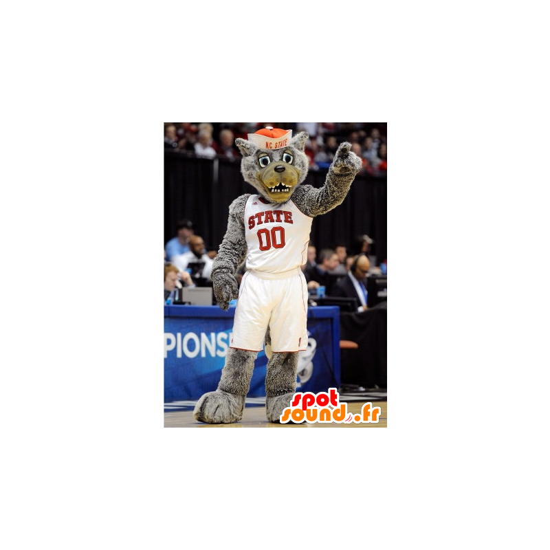 Maskot šedý vlk ve sportovní oblečení - MASFR20854 - vlk Maskoti Maskot šedý vlk ve sportovní oblečení - MASFR20854 - vlk Maskoti