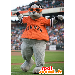 Mascot cinza leão-marinho com uma camisa laranja - MASFR20862 - mascotes Seal