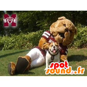 Brun bulldogmaskot i sportkläder - Spotsound maskot