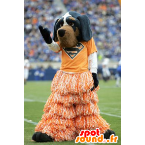 Zwarte en bruine hond mascotte met een geel overhemd - MASFR20882 - Dog Mascottes