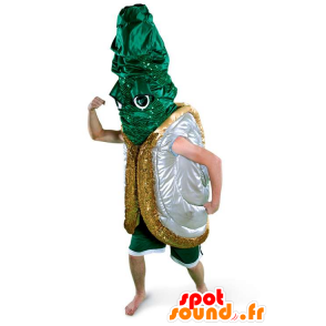 Casca verde mascote, prata e ouro - MASFR20890 - Mascotes do oceano