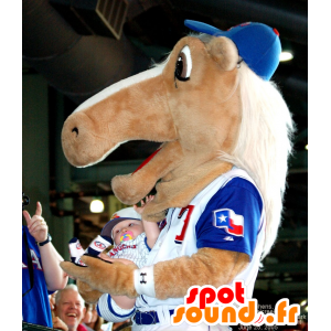 Beige horse mascot in sportswear - MASFR20894 - Mascots horse