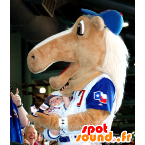 Mascota del caballo amarillento en ropa deportiva - MASFR20894 - Caballo de mascotas