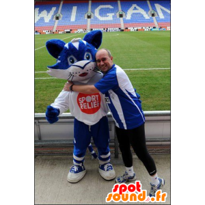Blaue und weiße Katze Maskottchen - MASFR20895 - Katze-Maskottchen