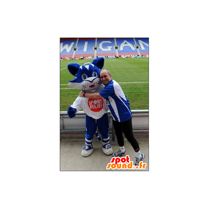 Blaue und weiße Katze Maskottchen - MASFR20895 - Katze-Maskottchen Blaue und weiße Katze Maskottchen - MASFR20895 - Katze-Maskottchen