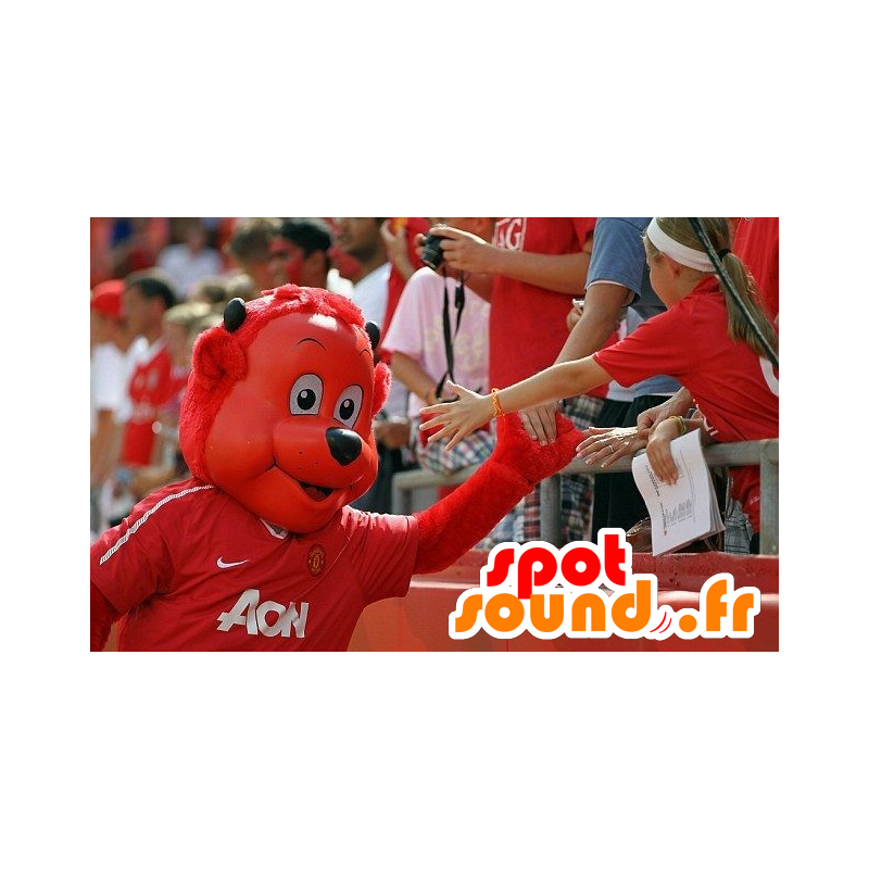 Röd björnmaskot i sportkläder - Spotsound maskot