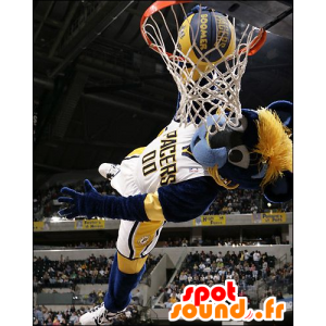 Mascotte de tigre bleu et jaune - MASFR20899 - Mascottes Tigre