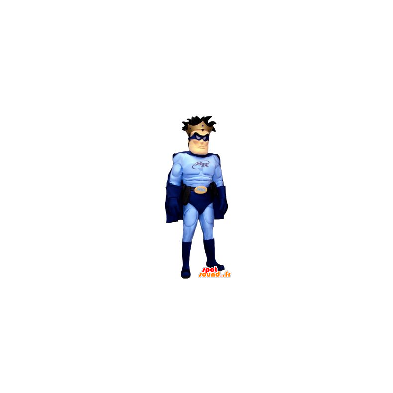 Superheltmaskot i blåt tøj - Spotsound maskot kostume