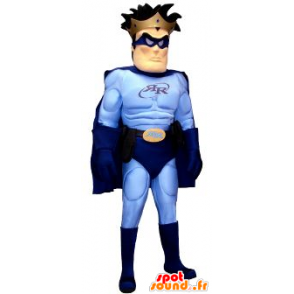 Superhero mascota en traje azul, - MASFR20906 - Mascota de superhéroe