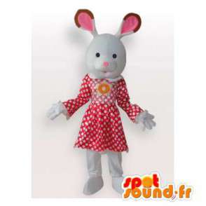 Mascotte de lapin blanche en robe à pois - MASFR006438 - Mascotte de lapins