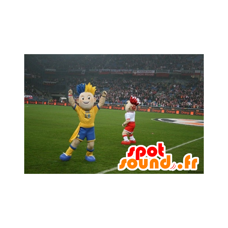 2 mascots of colorful fans - MASFR20921 - Sports mascot 2 mascots of colorful fans - MASFR20921 - Sports mascot