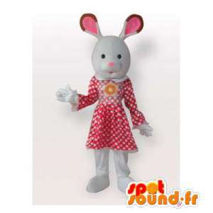 Mascotte de lapin blanche en robe à pois - MASFR006438 - Mascotte de lapins