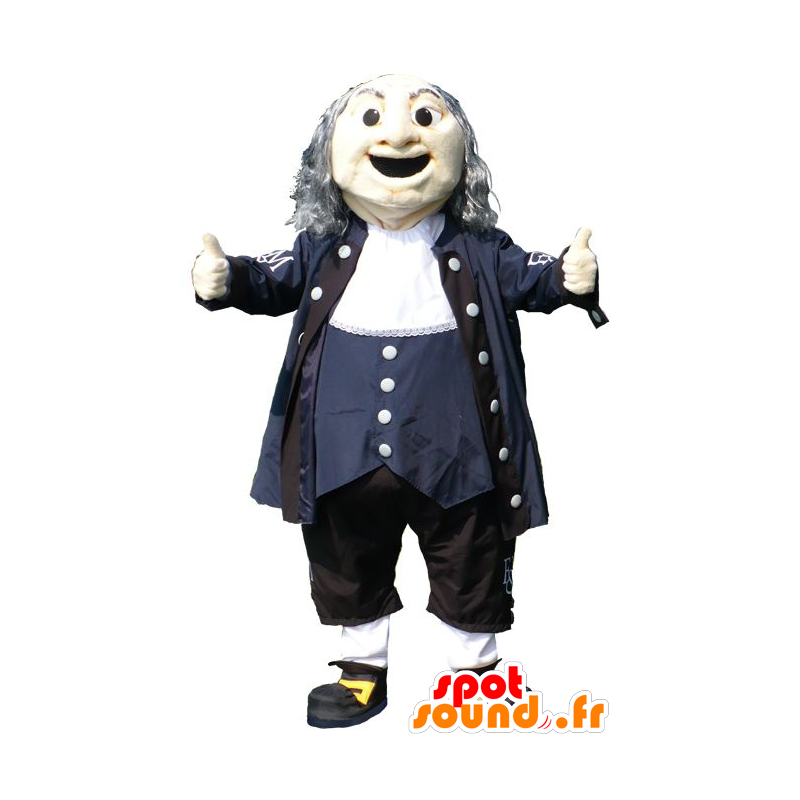 Old Man Mascot, zwarte jurk, wit en blauw - MASFR20953 - man Mascottes