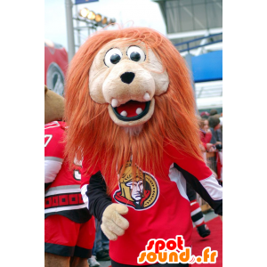Mascote do leão bege com uma grande juba alaranjada - MASFR20958 - Mascotes leão