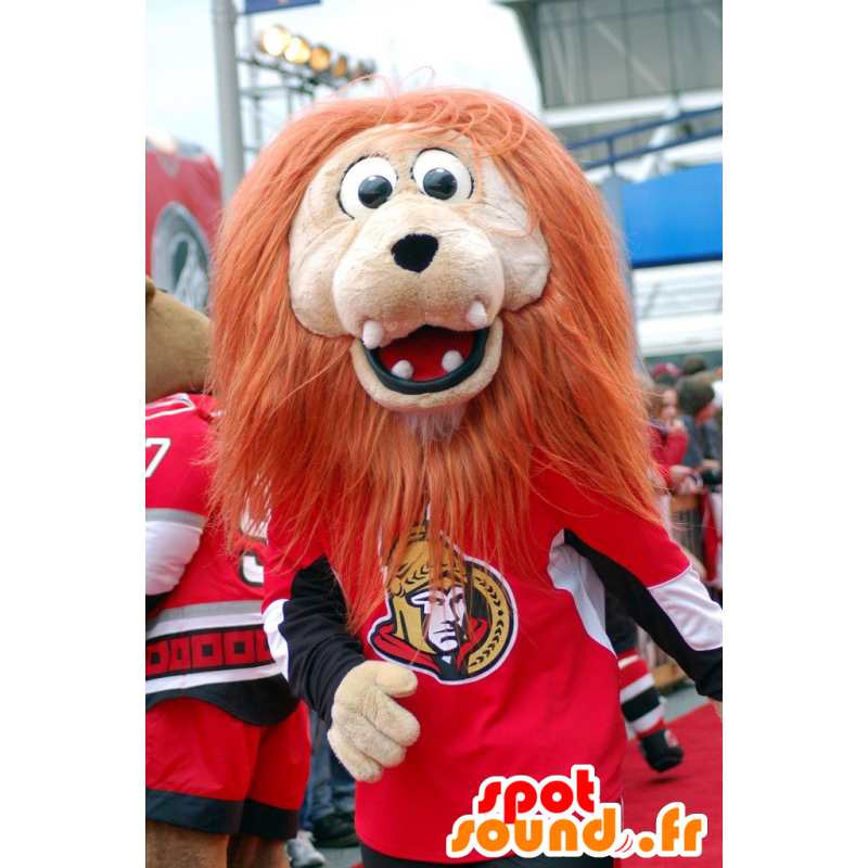 Mascote do leão bege com uma grande juba alaranjada - MASFR20958 - Mascotes leão Mascote do leão bege com uma grande juba alaranjada - MASFR20958 - Mascotes leão