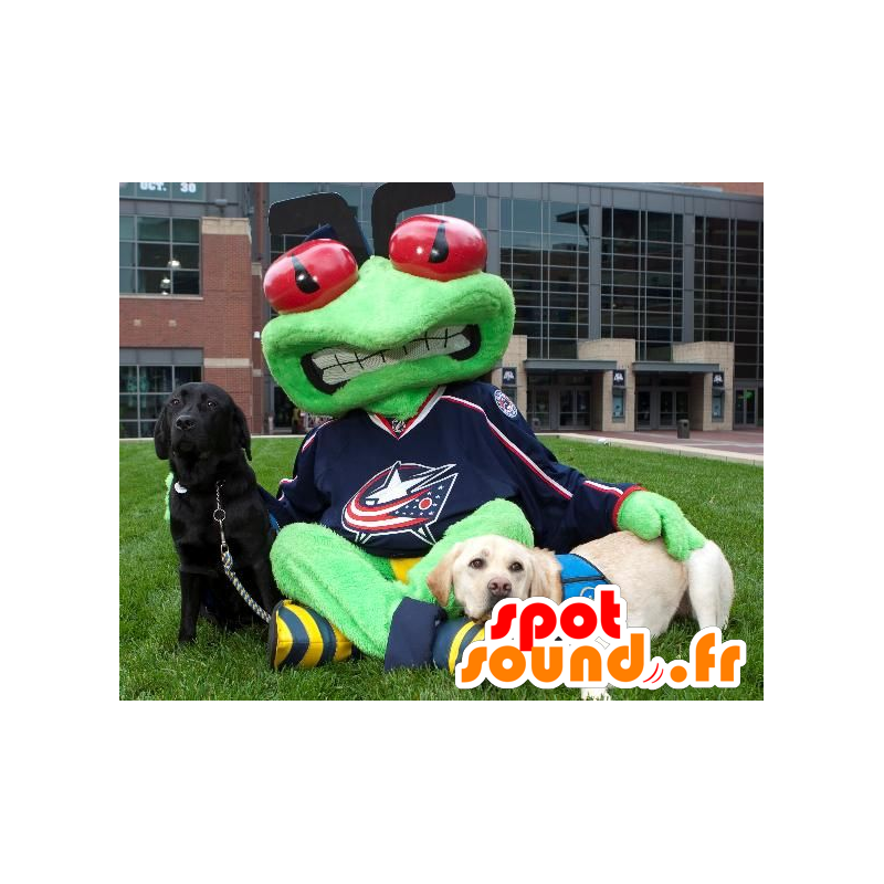 Green frog mascot with red eyes - MASFR20964 - Mascots frog