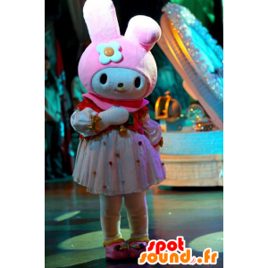 Mascotte pink and white rabbit, very feminine - MASFR20966 - Rabbit mascot