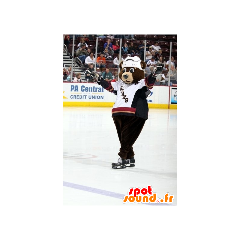 Mascotte d'ours marron, en tenue de hockey - MASFR20968 - Mascotte d'ours