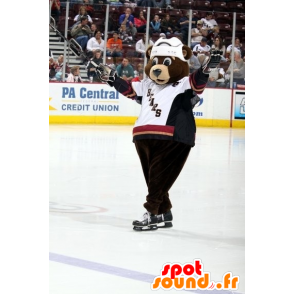 Mascot καφέ αρκούδες, στολή χόκεϊ - MASFR20968 - Αρκούδα μασκότ