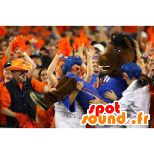 Brown horse mascot in blue outfit - MASFR20969 - Mascots horse