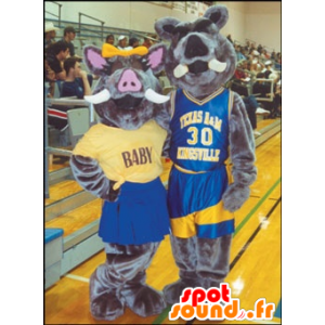 2 boar mascots, wild pig - MASFR20980 - Mascots pig