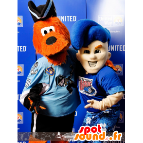2 mascotas: un perro y un niño de la naranja, veraneante - MASFR20985 - Mascotas perro