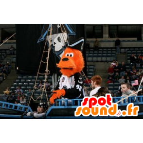 2 mascottes : un chien orange et un garçon, vacancier - MASFR20985 - Mascottes de chien