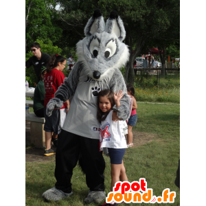 Maskot šedé a bílé vlk v sportswear - MASFR20986 - vlk Maskoti