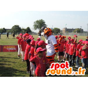 Mascotte de tigre orange, blanc et noir - MASFR20991 - Mascottes Tigre