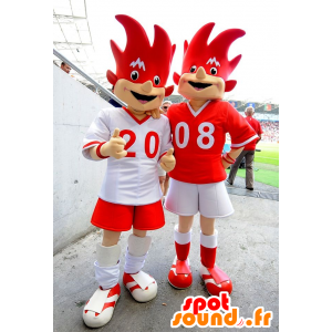 2 punainen ja valkoinen maskotteja Euro 2008 - Trix ja Flix - MASFR20992 - urheilu maskotti