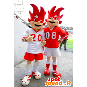 2 red and white mascots of Euro 2008 - Trix and Flix - MASFR20992 - Sports mascot