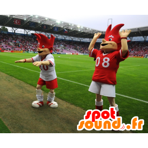 2 mascotas de rojo y blanco de la Eurocopa 2008 - Trix y Flix - MASFR20992 - Mascota de deportes