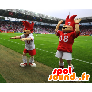2 red and white mascots of Euro 2008 - Trix and Flix - MASFR20992 - Sports mascot