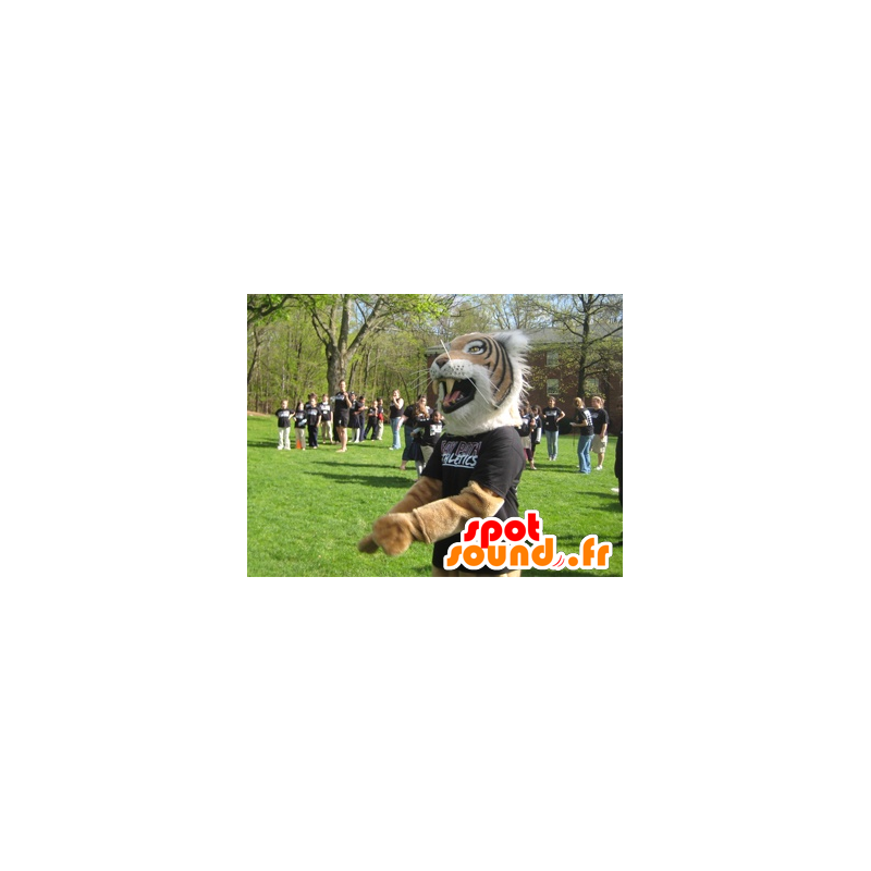 Mascot bruin tijger, wit en zwart, zeer realistisch - MASFR20994 - Tiger Mascottes Mascot bruin tijger, wit en zwart, zeer realistisch - MASFR20994 - Tiger Mascottes