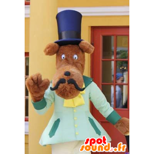 Mustache hundemaskot med top hat - Spotsound maskot kostume