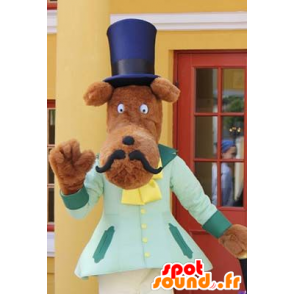 Mascotte de chien moustachu avec un chapeau haut de forme - MASFR20998 - Mascottes de chien