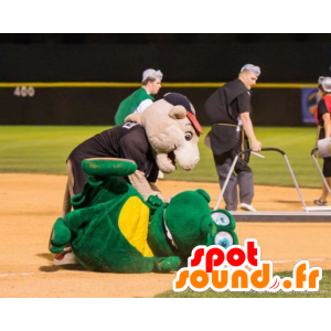 2 mascots: green crocodile and a pink pig - MASFR21010 - Mascots pig