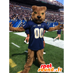 Brown tigre mascotte con gli occhi verdi - MASFR21014 - Mascotte tigre