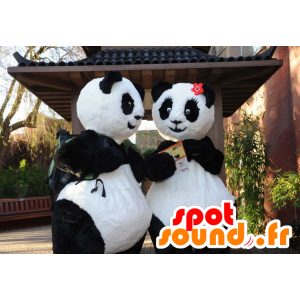 2 panda maskotter, sort og hvid - Spotsound maskot kostume