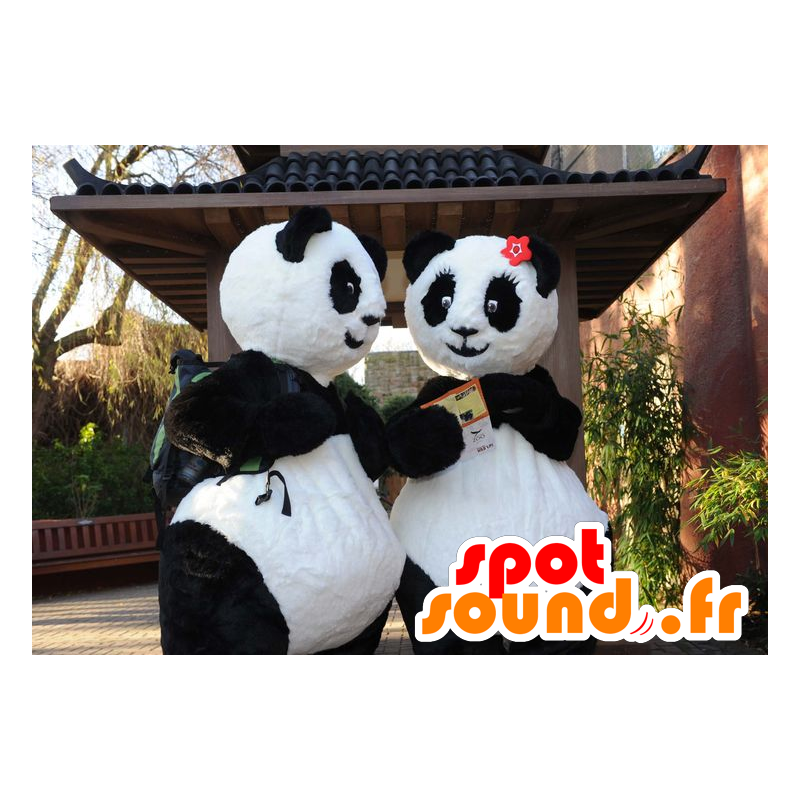 2 panda maskotter, sort og hvid - Spotsound maskot kostume