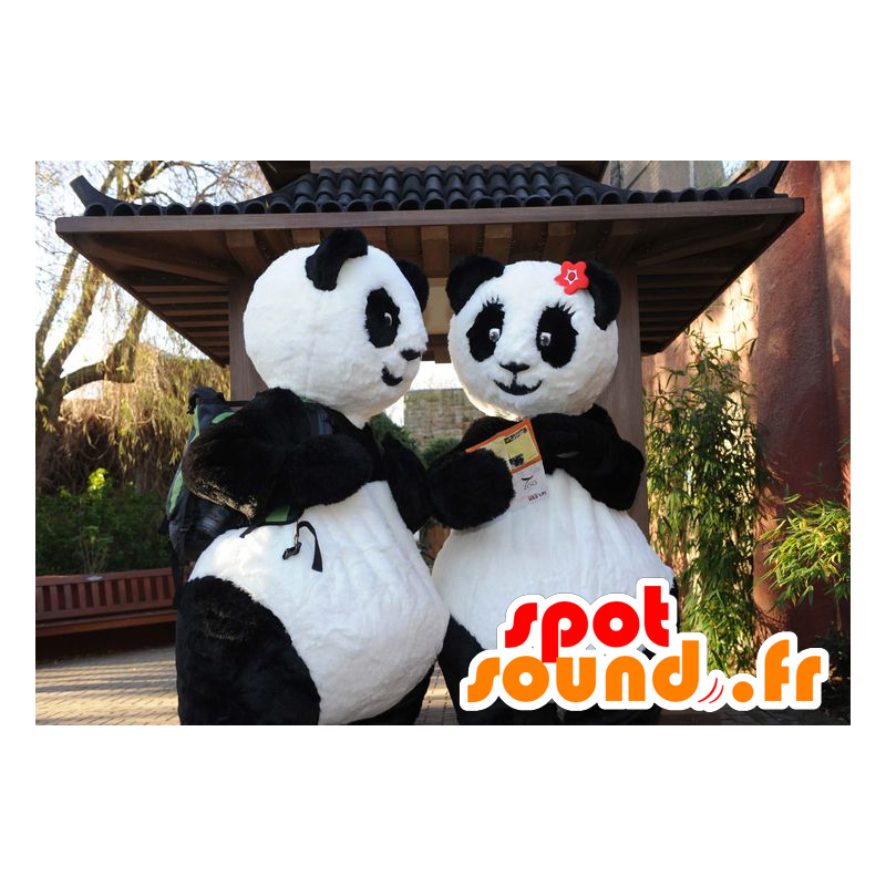 2 pandamaskoter, svartvita - Spotsound maskot