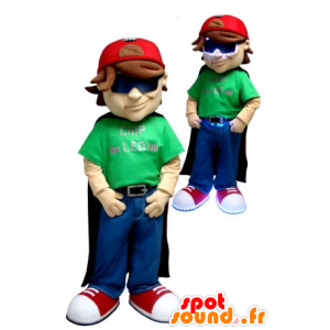 Mascot dreng med en kappe og en kasket - Spotsound maskot