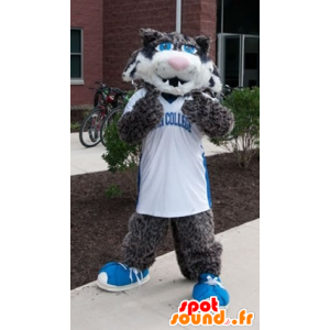 Gray cat mascot, black and white - MASFR21033 - Cat mascots