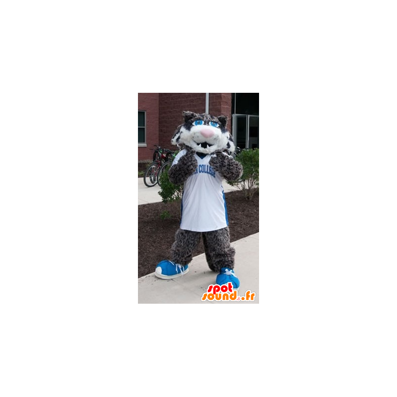 Gray cat mascot, black and white - MASFR21033 - Cat mascots