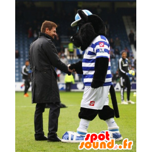 Black cat mascot in blue and white outfit - MASFR21034 - Cat mascots
