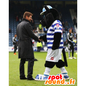 Black cat mascot in blue and white outfit - MASFR21034 - Cat mascots