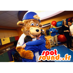 Una mascotte orso bruno con un tappo - MASFR21035 - Mascotte orso