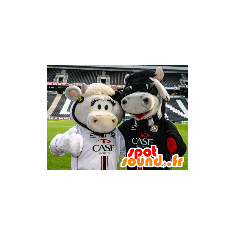 2 mascotte mucche, uno bianco e uno nero - MASFR21043 - Mucca mascotte 2 mascotte mucche, uno bianco e uno nero - MASFR21043 - Mucca mascotte