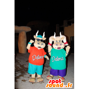 2 mascots Cute and colorful cows - MASFR21053 - Mascot cow
